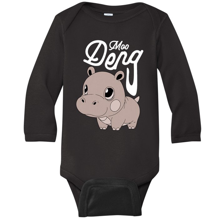 Cute Baby Hippo Moo Deng Cute Hippopotamus Moo Deng Baby Long Sleeve Bodysuit