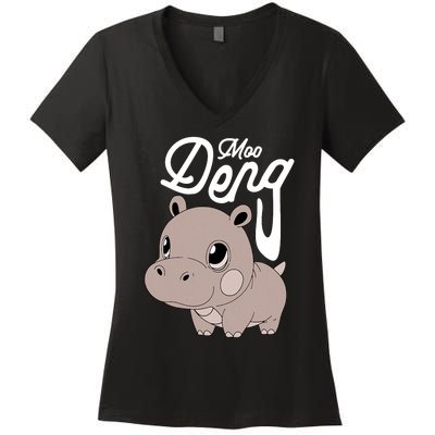 Cute Baby Hippo Moo Deng Cute Hippopotamus Moo Deng Women's V-Neck T-Shirt