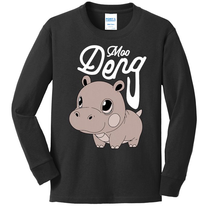 Cute Baby Hippo Moo Deng Cute Hippopotamus Moo Deng Kids Long Sleeve Shirt