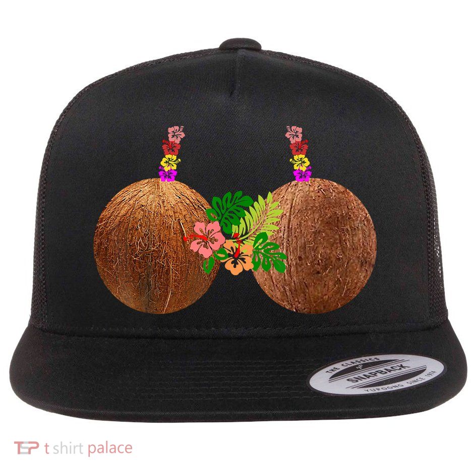 Coconut Bra Hawaii Luau Costume Funny Flatbill Hat