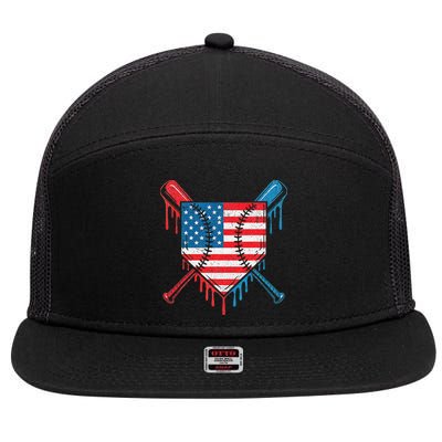 Cool Baseball Home Plate Drip Patriotic 4th Of July 7 Panel Mesh Trucker Snapback Hat