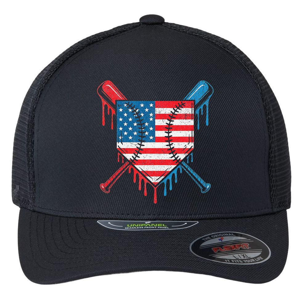 Cool Baseball Home Plate Drip Patriotic 4th Of July Flexfit Unipanel Trucker Cap
