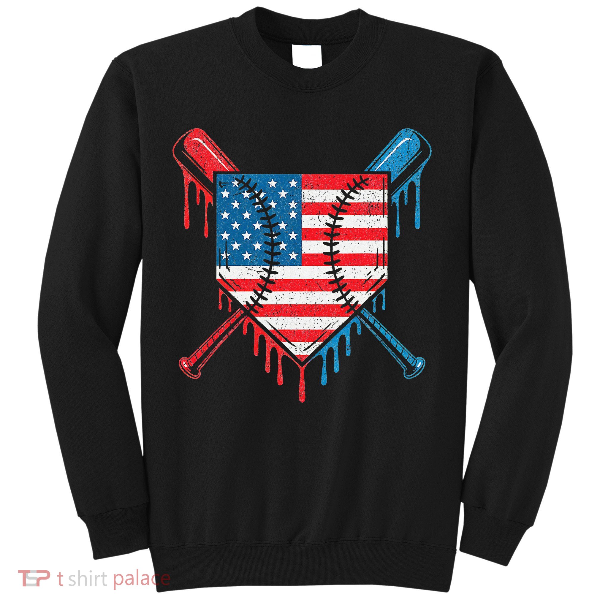 Cool Baseball Home Plate Drip Patriotic 4th Of July Sweatshirt