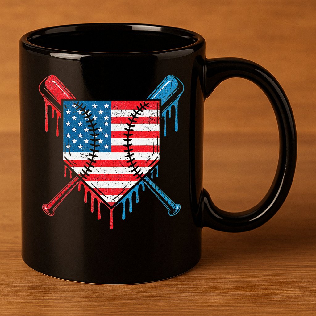 Cool Baseball Home Plate Drip Patriotic 4th Of July 11oz C Handle Ceramic Mug