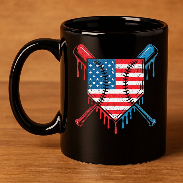 Cool Baseball Home Plate Drip Patriotic 4th Of July 11oz C Handle Ceramic Mug