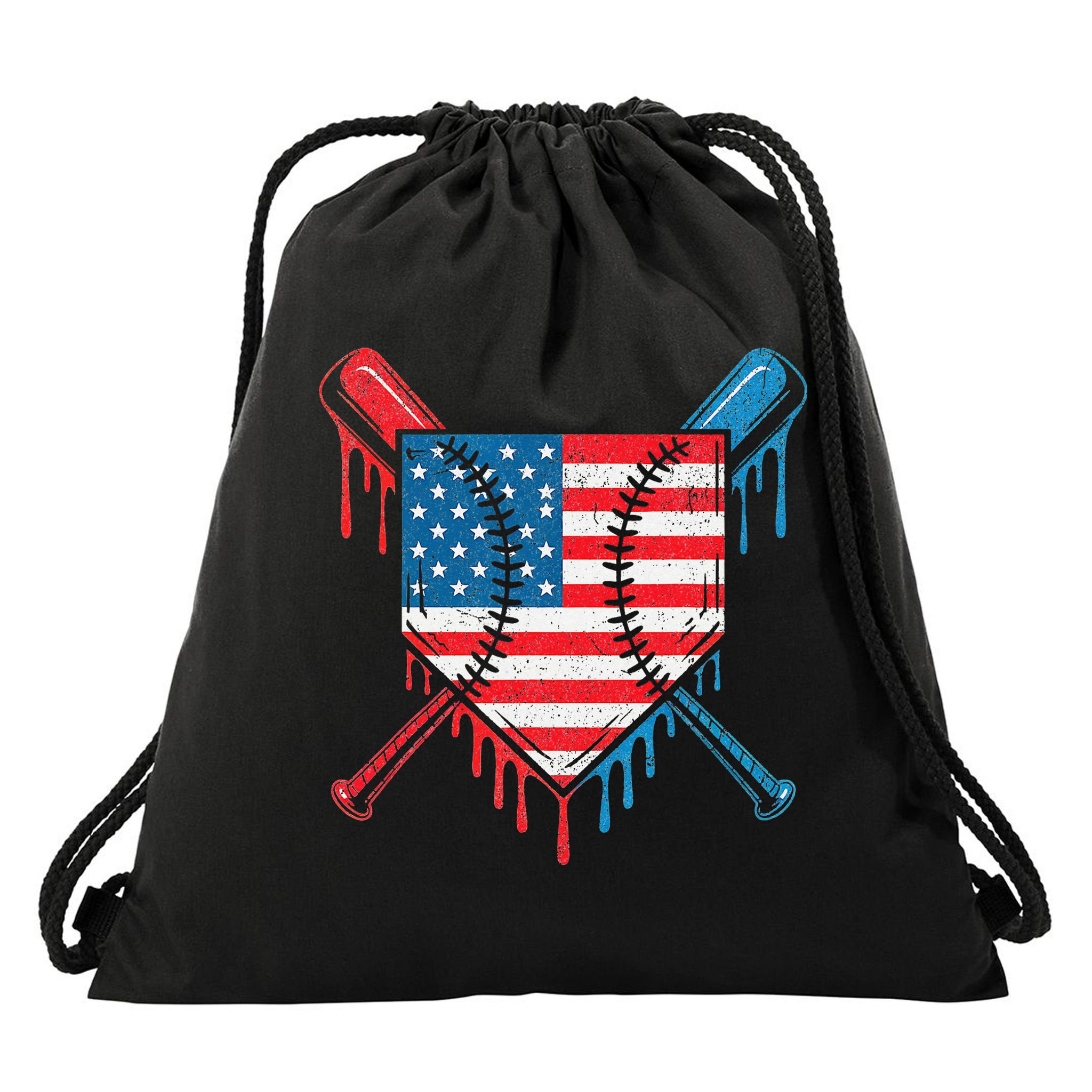 Cool Baseball Home Plate Drip Patriotic 4th Of July Drawstring Bag
