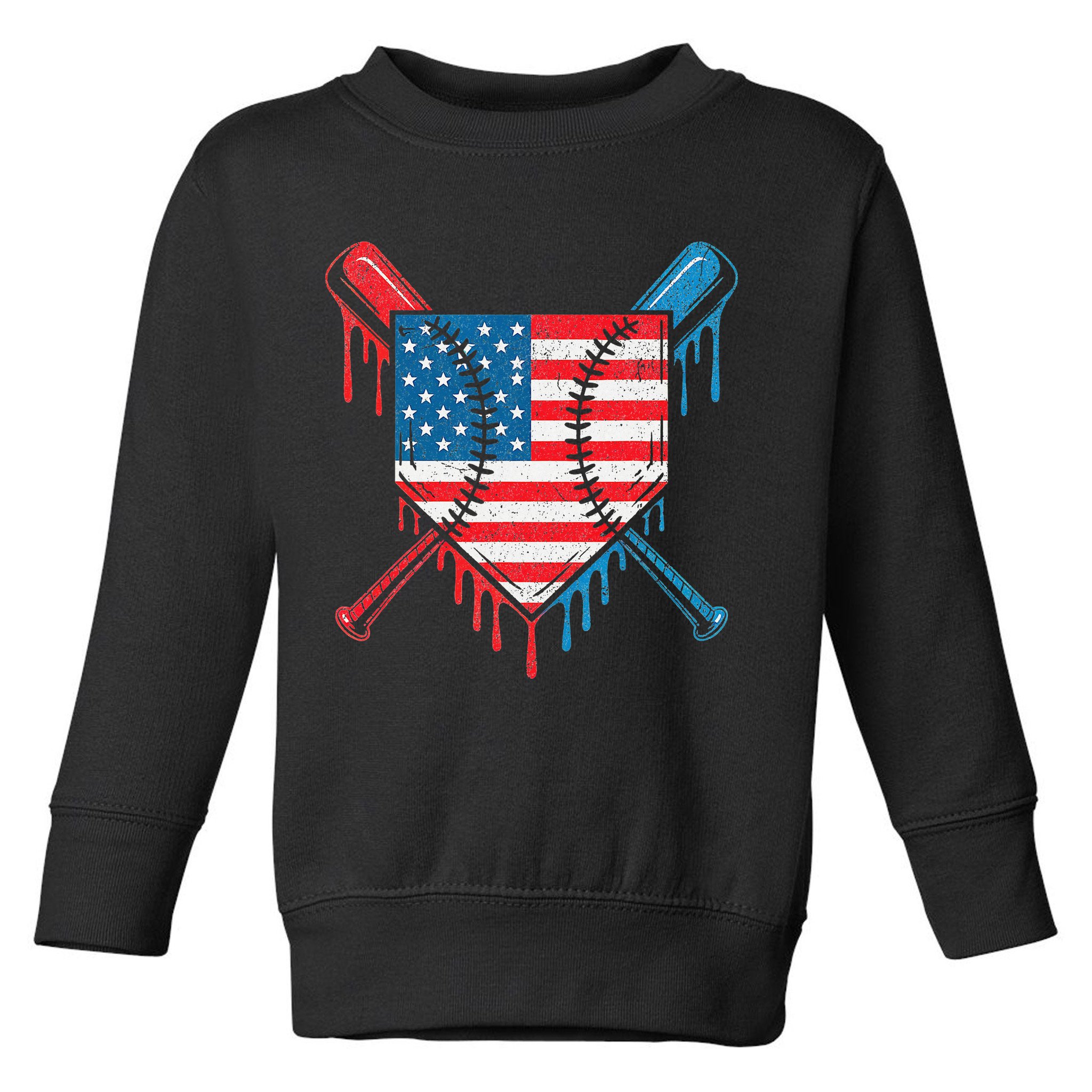 Cool Baseball Home Plate Drip Patriotic 4th Of July Toddler Sweatshirt