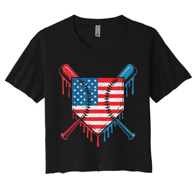 Cool Baseball Home Plate Drip Patriotic 4th Of July Crop Top