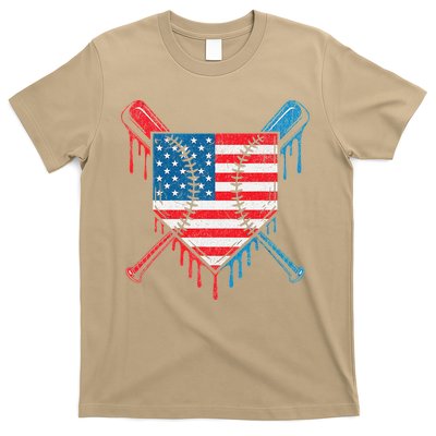 Cool Baseball Home Plate Drip Patriotic 4th Of July T-Shirt