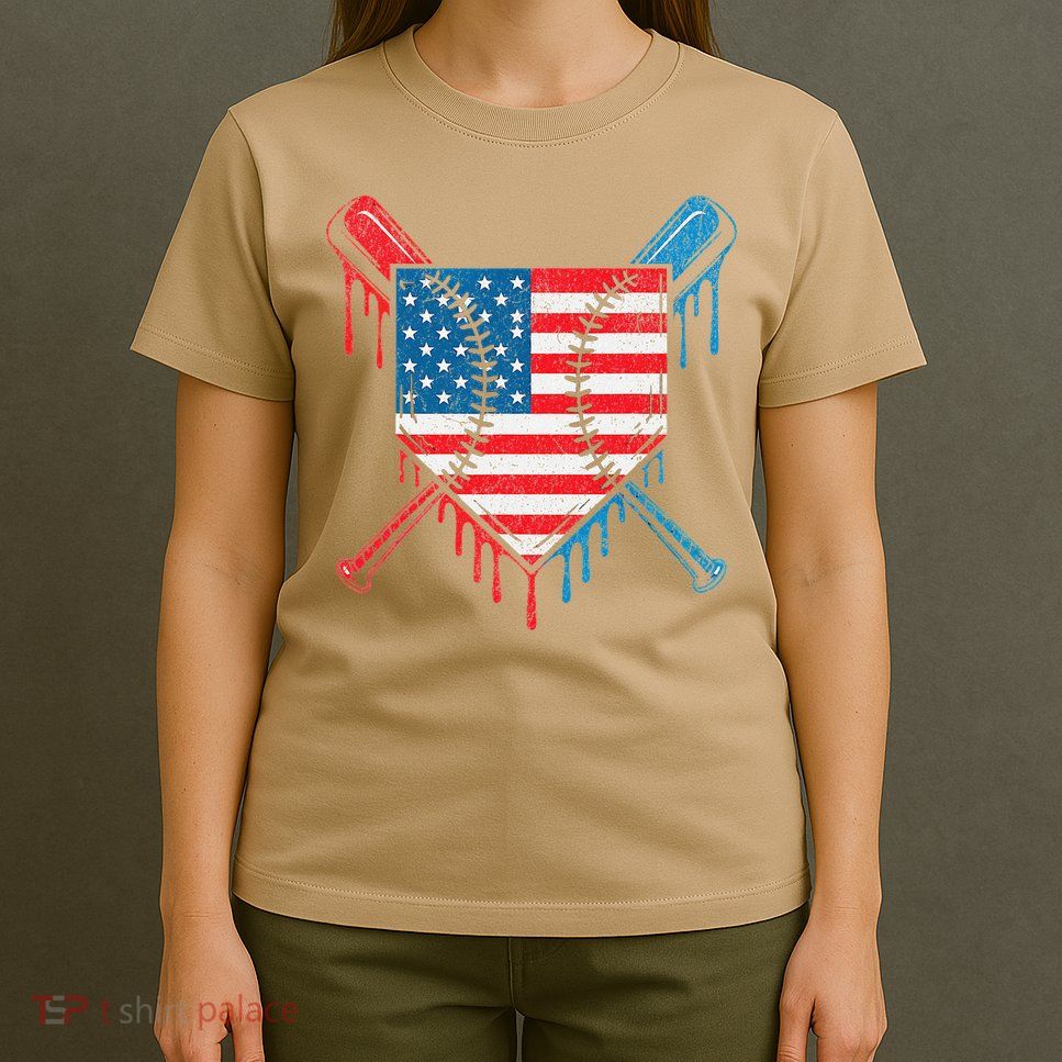 Cool Baseball Home Plate Drip Patriotic 4th Of July T-Shirt