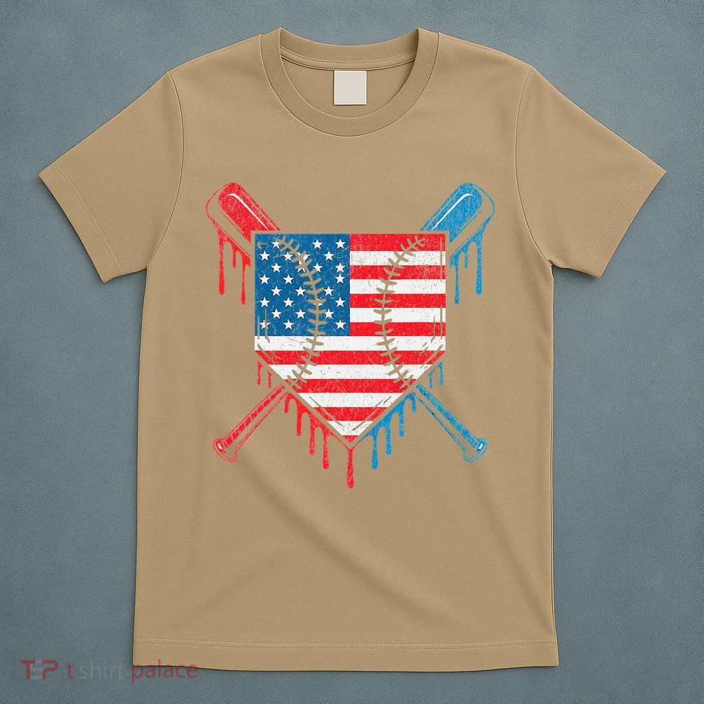 Cool Baseball Home Plate Drip Patriotic 4th Of July T-Shirt