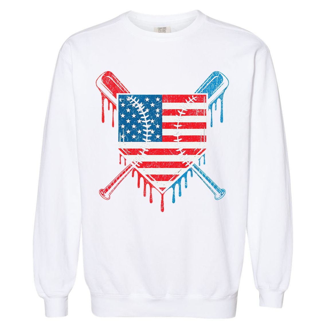 Cool Baseball Home Plate Drip Patriotic 4th Of July Garment-Dyed Sweatshirt