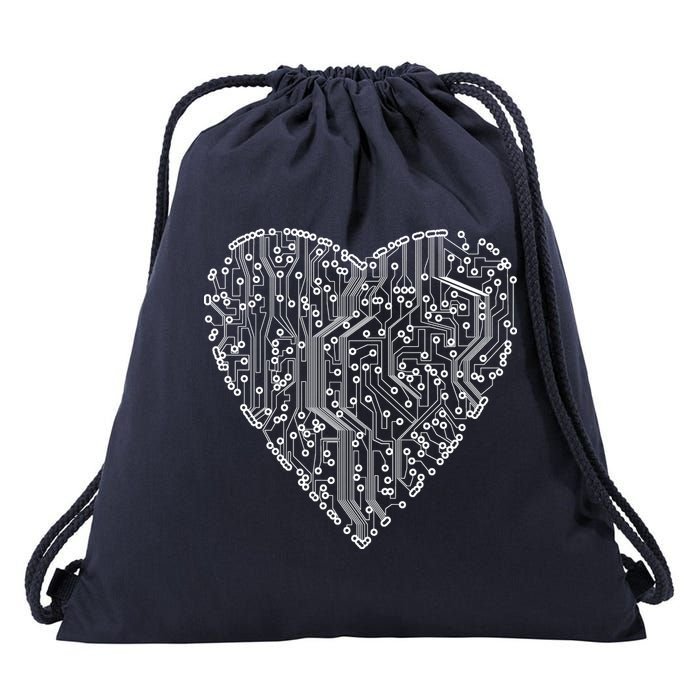 Circuit Board Heart Drawstring Bag