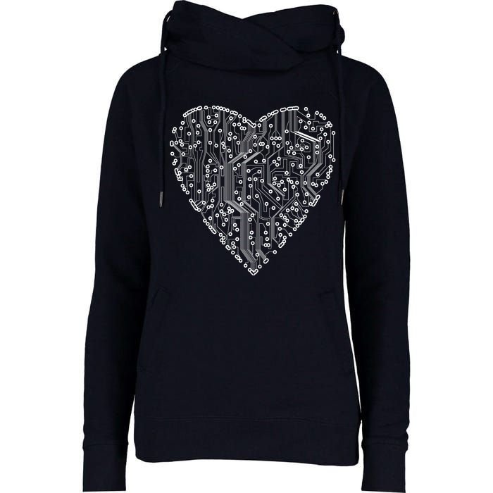 Circuit Board Heart Womens Funnel Neck Pullover Hood