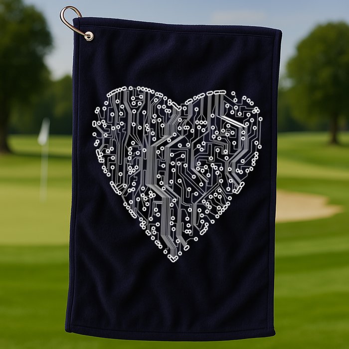 Circuit Board Heart Golf Towel