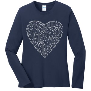 Circuit Board Heart Ladies Long Sleeve Shirt