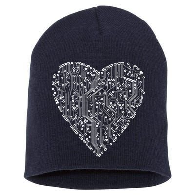 Circuit Board Heart Short Acrylic Beanie