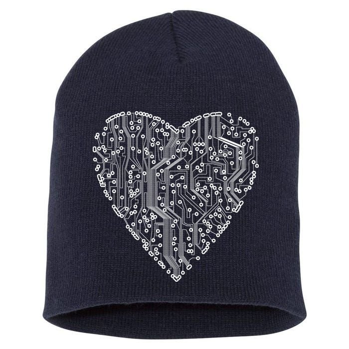 Circuit Board Heart Short Acrylic Beanie