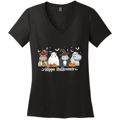 Cute Baby Hippo Moo Deng Fall Women's V-Neck T-Shirt