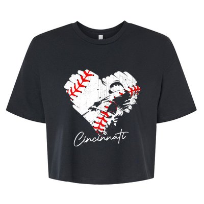 Cincinnati Baseball Heart Distressed Vintage Baseball Fans Bella+Canvas Jersey Crop Tee