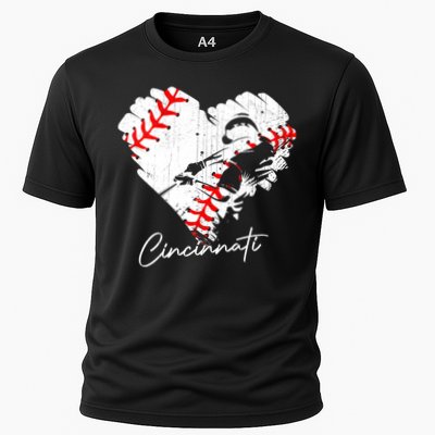 Cincinnati Baseball Heart Distressed Vintage Baseball Fans Performance Shirt