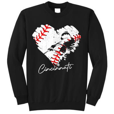 Cincinnati Baseball Heart Distressed Vintage Baseball Fans Sweatshirt
