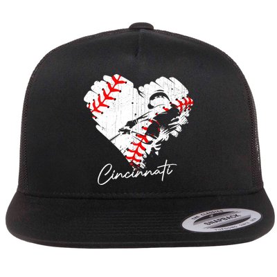 Cincinnati Baseball Heart Distressed Vintage Baseball Fans Flatbill Hat