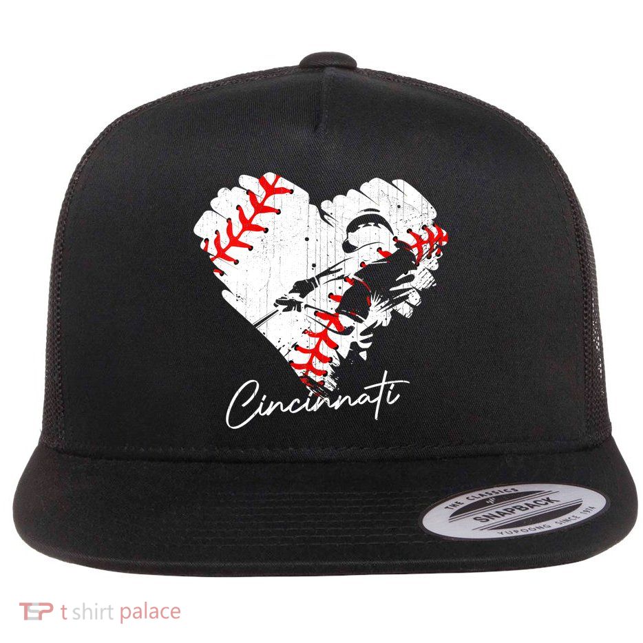 Cincinnati Baseball Heart Distressed Vintage Baseball Fans Flatbill Hat