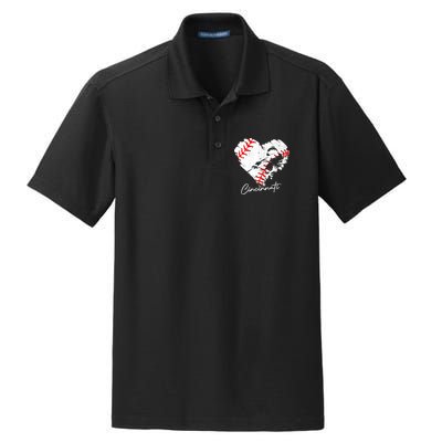 Cincinnati Baseball Heart Distressed Vintage Baseball Fans Dry Zone Grid Polo