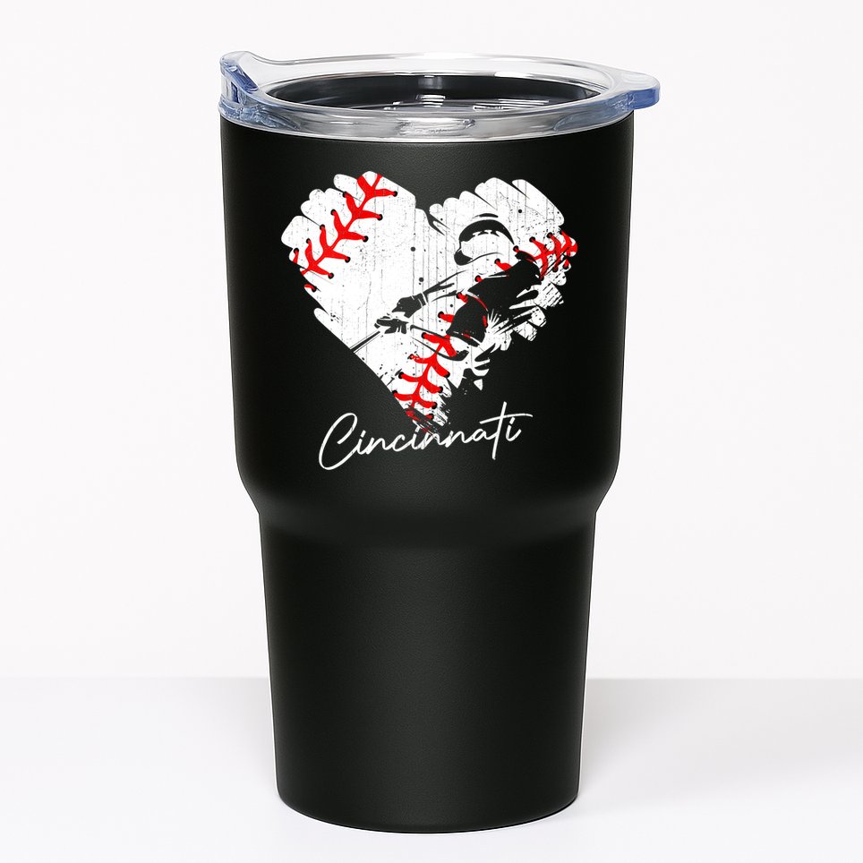 Cincinnati Baseball Heart Distressed Vintage Baseball Fans Tumbler