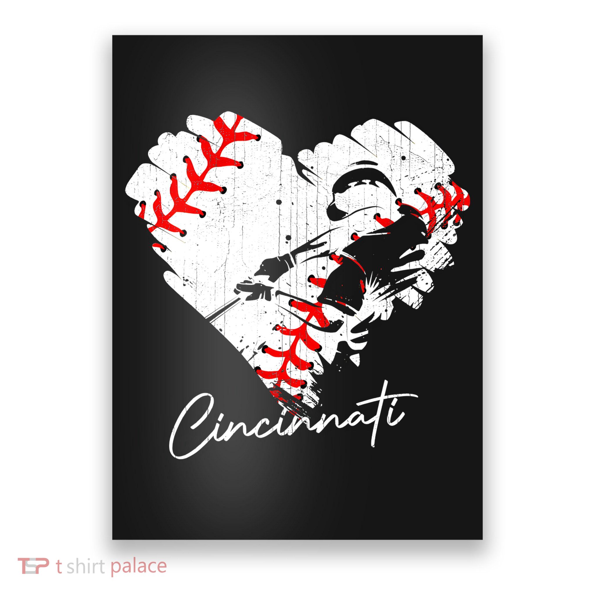 Cincinnati Baseball Heart Distressed Vintage Baseball Fans Poster