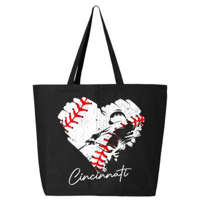 Cincinnati Baseball Heart Distressed Vintage Baseball Fans 25L Jumbo Tote