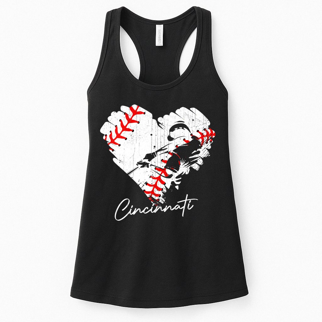 Cincinnati Baseball Heart Distressed Vintage Baseball Fans Womens Tank Top