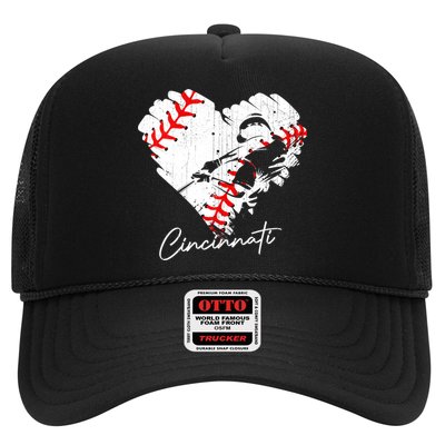 Cincinnati Baseball Heart Distressed Vintage Baseball Fans Trucker Hat