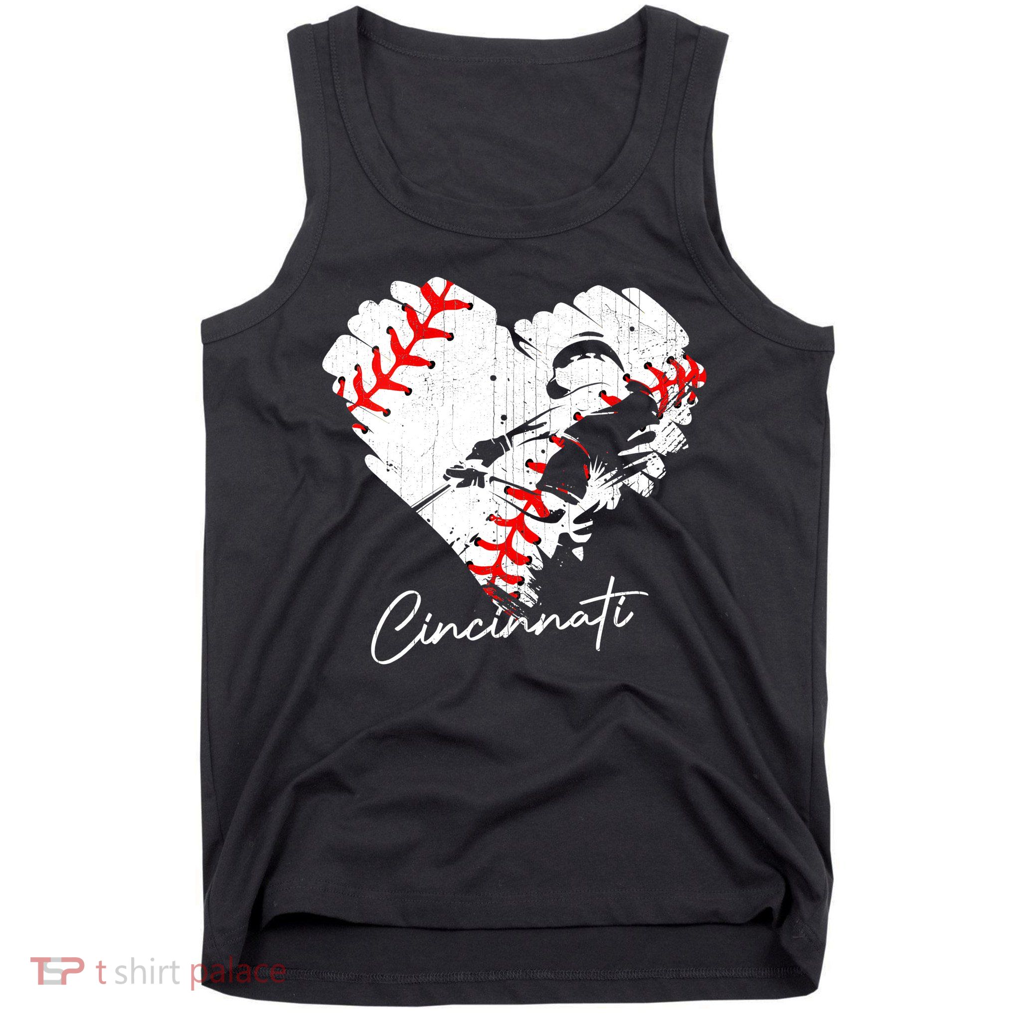 Cincinnati Baseball Heart Distressed Vintage Baseball Fans Tank Top