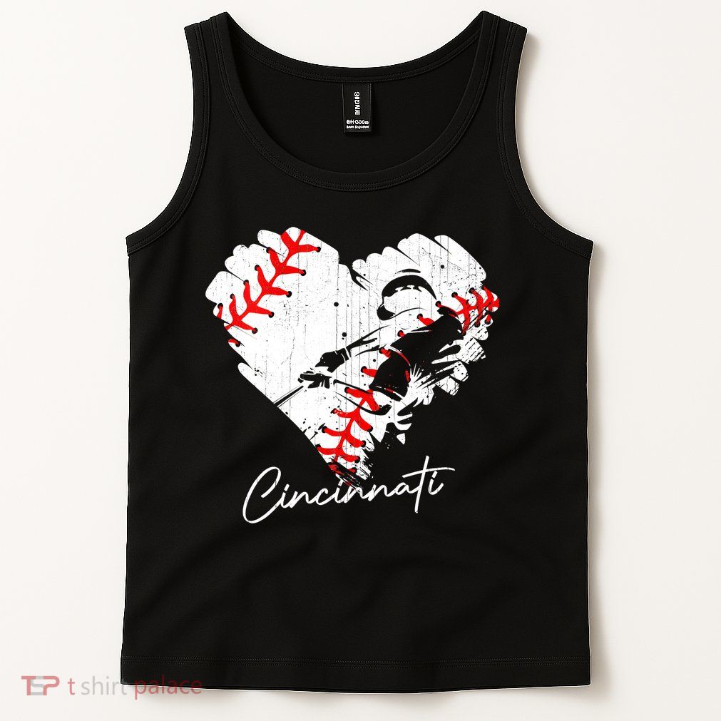 Cincinnati Baseball Heart Distressed Vintage Baseball Fans Tank Top
