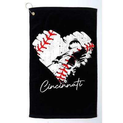 Cincinnati Baseball Heart Distressed Vintage Baseball Fans Golf Towel