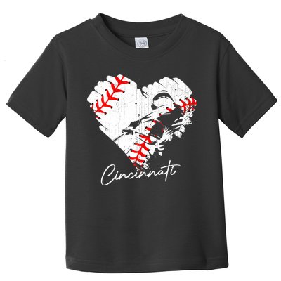 Cincinnati Baseball Heart Distressed Vintage Baseball Fans Toddler T-Shirt