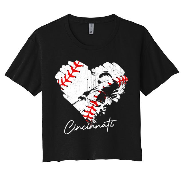 Cincinnati Baseball Heart Distressed Vintage Baseball Fans Crop Top