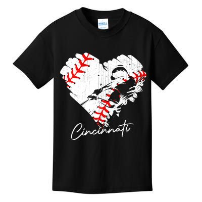 Cincinnati Baseball Heart Distressed Vintage Baseball Fans Kids T-Shirt