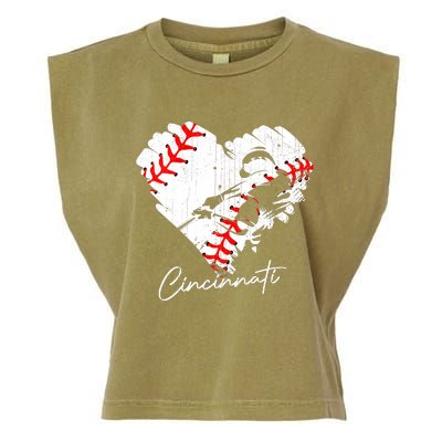 Cincinnati Baseball Heart Distressed Vintage Baseball Fans Garment-Dyed Women's Muscle Tee