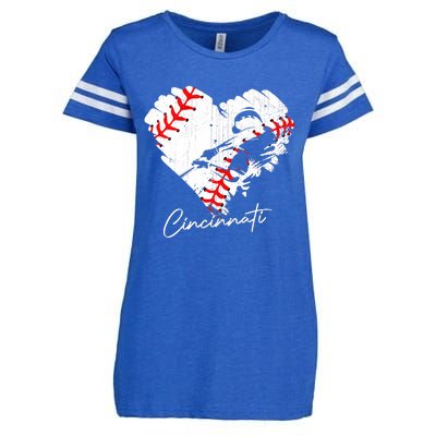 Cincinnati Baseball Heart Distressed Vintage Baseball Fans Enza Ladies Jersey Football T-Shirt