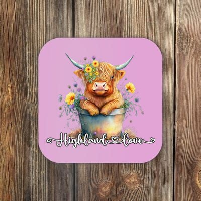 Cute Baby Highland Cow Calf Highland Love Spring Pastel Coaster