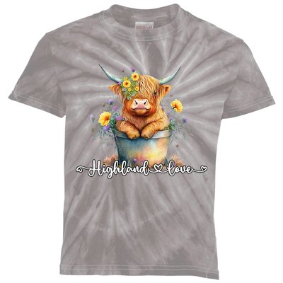 Cute Baby Highland Cow Calf Highland Love Spring Pastel Kids Tie-Dye T-Shirt