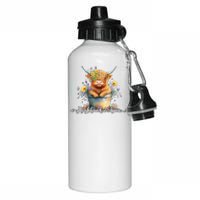 Cute Baby Highland Cow Calf Highland Love Spring Pastel Aluminum Water Bottle