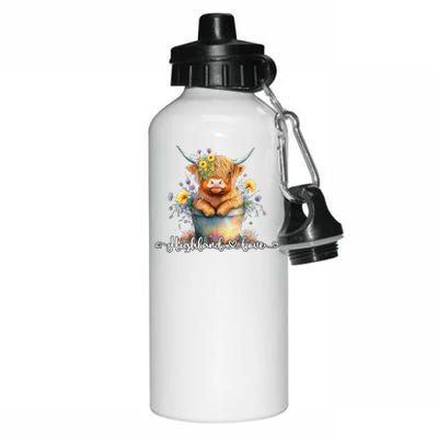 Cute Baby Highland Cow Calf Highland Love Spring Pastel Aluminum Water Bottle 