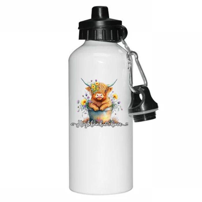 Cute Baby Highland Cow Calf Highland Love Spring Pastel Aluminum Water Bottle