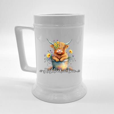 Cute Baby Highland Cow Calf Highland Love Spring Pastel Beer Stein