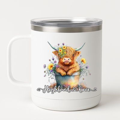 Cute Baby Highland Cow Calf Highland Love Spring Pastel 12 oz Stainless Steel Tumbler Cup