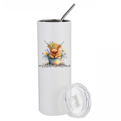 Cute Baby Highland Cow Calf Highland Love Spring Pastel Stainless Steel Tumbler